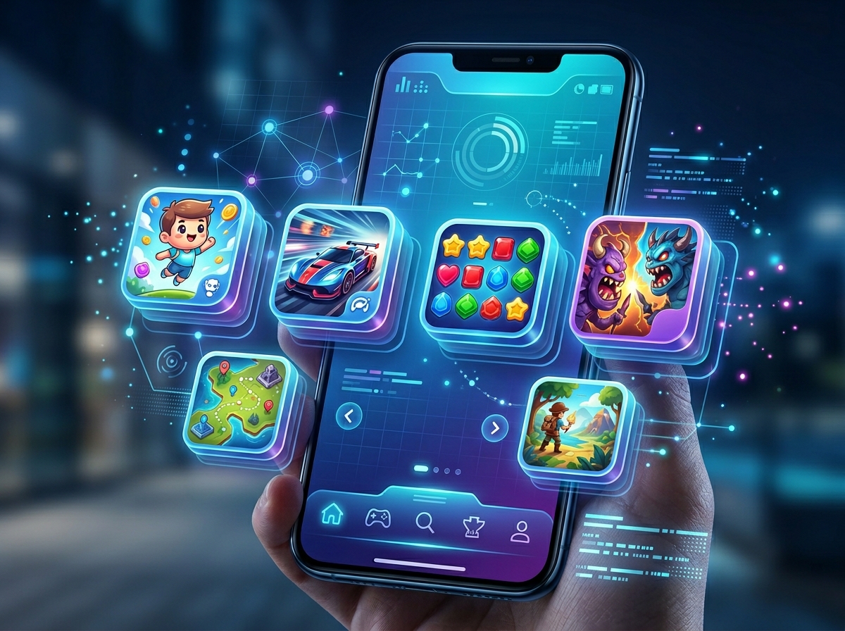 Piattaforma mobile e casual gaming con interfaccia pulita